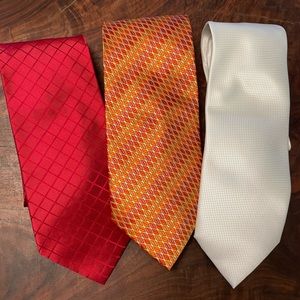 Set of 3 silk ties-red, orange/maroon/red, and white